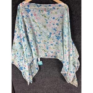 New Just Be Blouse Women One Size Blue Floral Long Sleeve Round Neck Casual